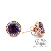 Halo Amethyst and natural Diamond Accented 14k gold earring 3.82tgw 