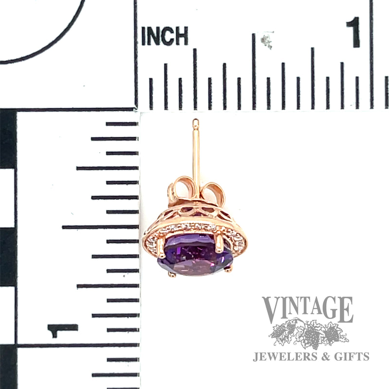 Halo Amethyst and natural Diamond Accented 14k gold earring 3.82tgw scale