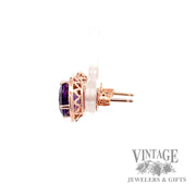 Halo Amethyst and natural Diamond Accented 14k gold earring 3.82tgw left