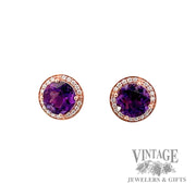 Halo Amethyst and natural Diamond Accented 14k gold earring 3.82tgw pair