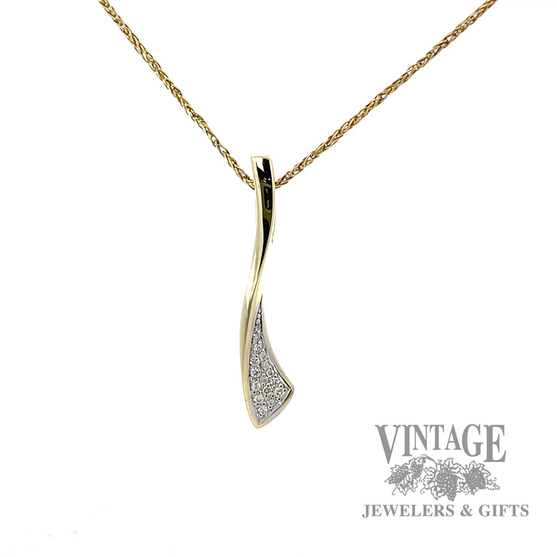 Ribbon 14k gold and diamond pave pendant .14 CTW