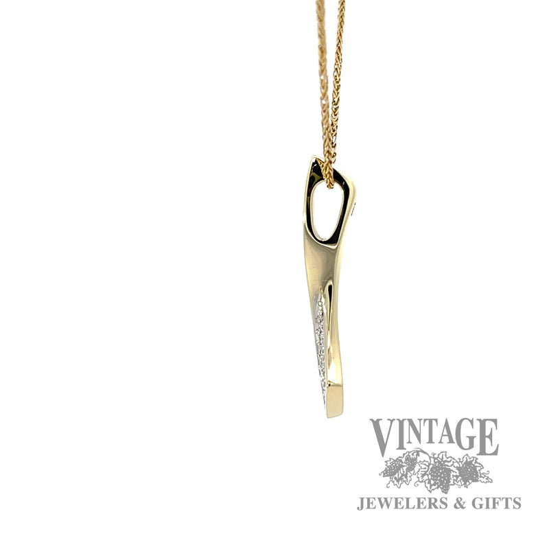 Ribbon 14k gold and diamond pave pendant .14 CTW right