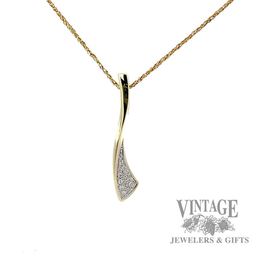 Ribbon 14k gold and diamond pave pendant .14 CTW