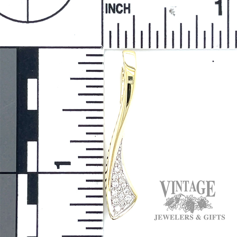 Ribbon 14k gold and diamond pave pendant .14 CTW scale