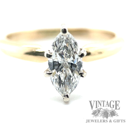Solitaire Marquise shaped Natural Diamond 14k gold Ring Macro