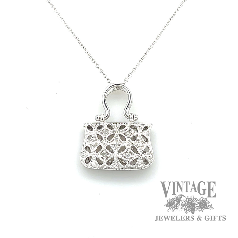 16" Cable Link Purse Natural Diamond Accented Pendant