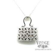 16" Cable Link Purse Natural Diamond Accented Pendant Macro
