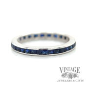 Square Cut Blue Sapphire Channel Set Ring Macro