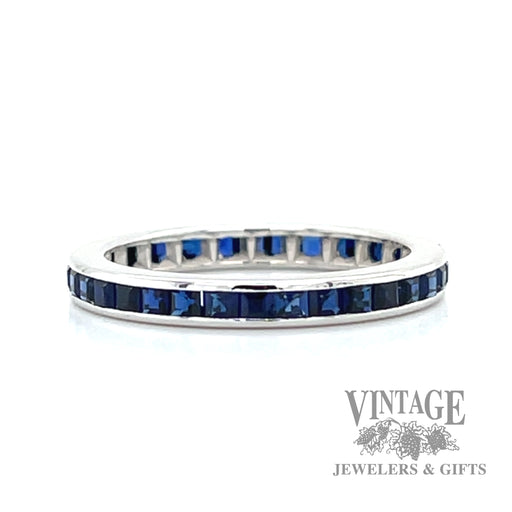 Square Cut Blue Sapphire Channel Set Ring 