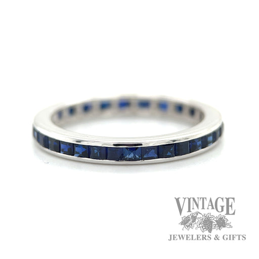 Square Cut Blue Sapphire Channel Set Ring Macro