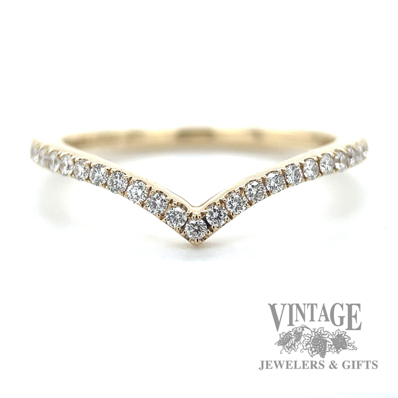 Pave Set Natural Diamond Curved 14k Gold Ring .25tw macro
