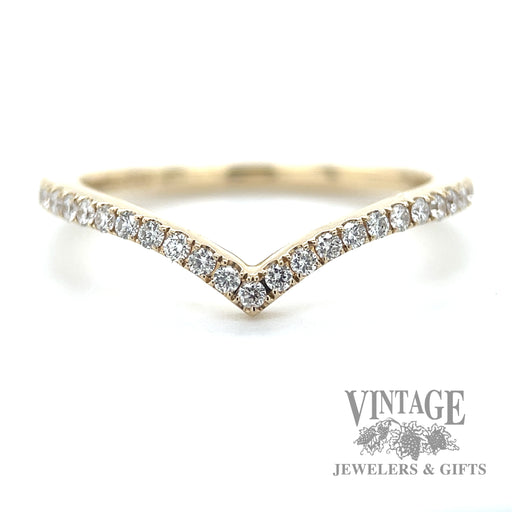 Pave Set Natural Diamond Curved 14k Gold Ring .25tw macro