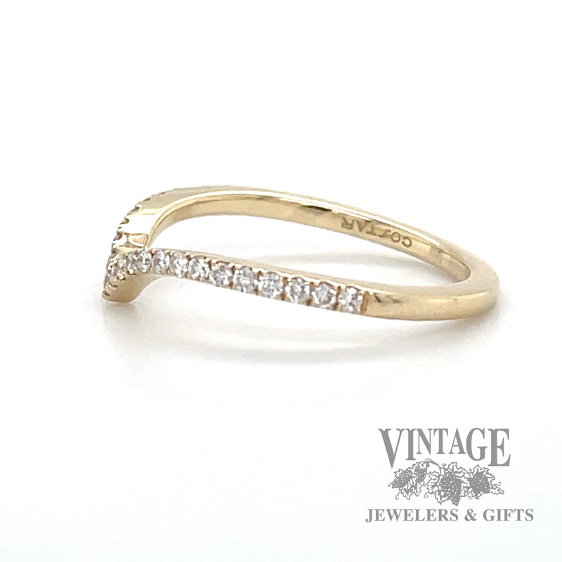 Pave Set Natural Diamond Curved 14k Gold Ring .25tw left