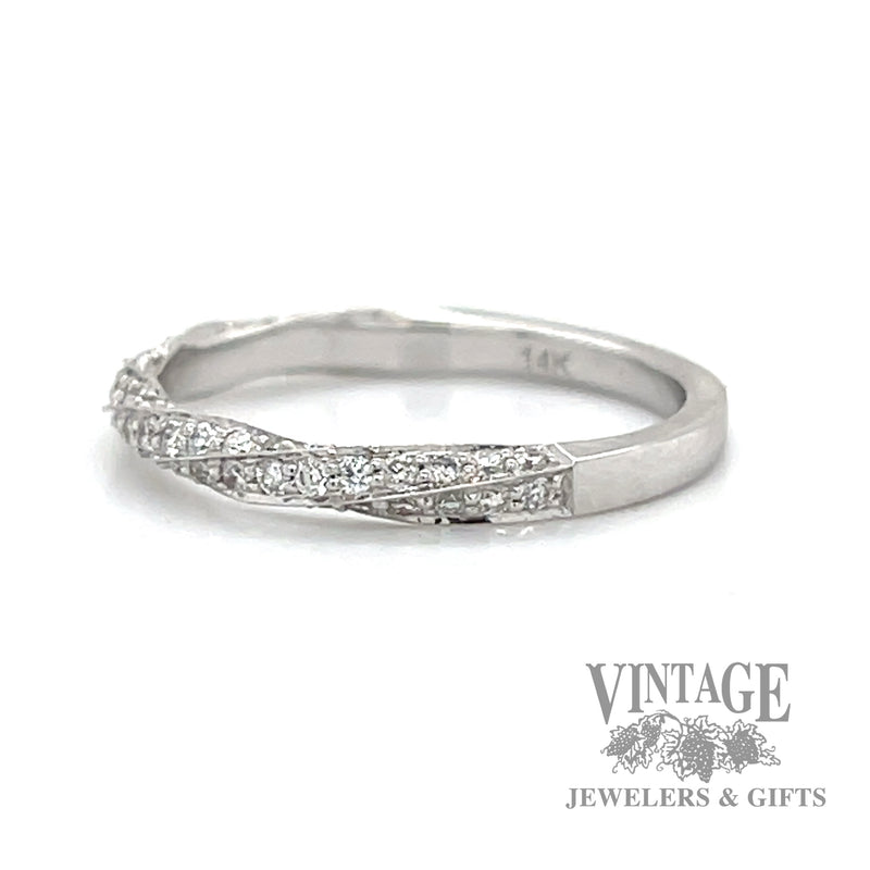 Twisted Curved 14k white gold natural diamond ring left