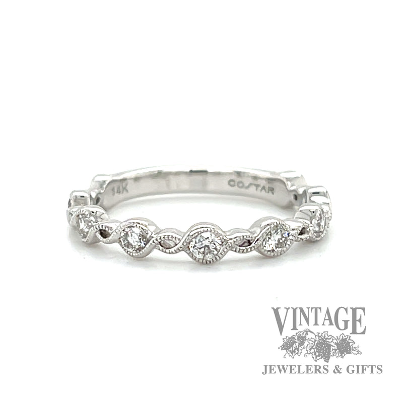 Vintage inspired infinity 14k white gold Natural Diamond twist ring