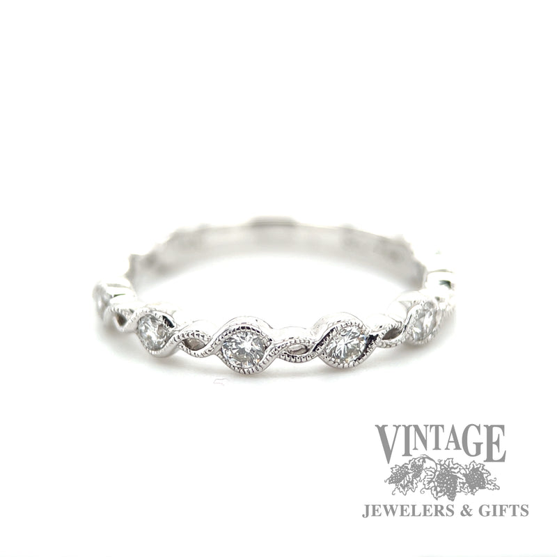 Vintage inspired infinity 14k white gold Natural Diamond twist ring macro