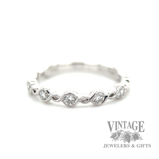 Vintage inspired infinity 14k white gold Natural Diamond twist ring macro