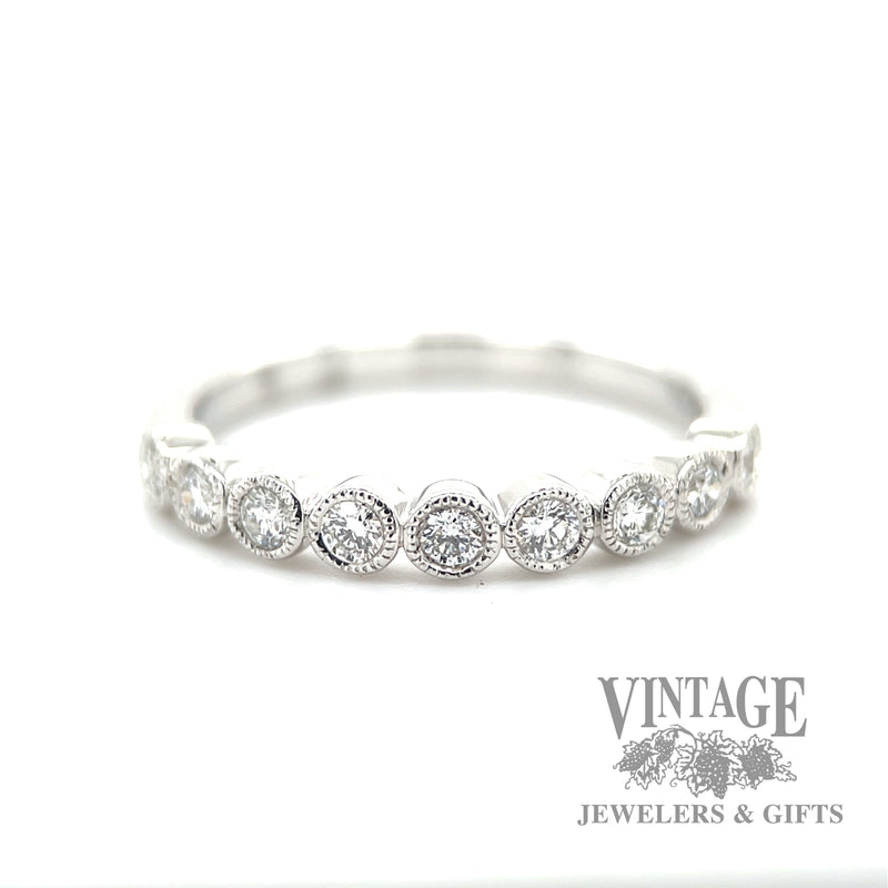 Milgrain Bezel Set 14k white gold Natural Diamond Ring macro