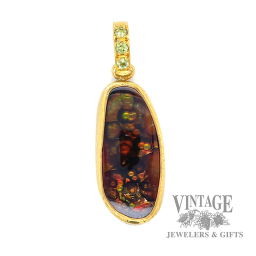 Fire Agate Oval Cabochon 24k gold Pendant