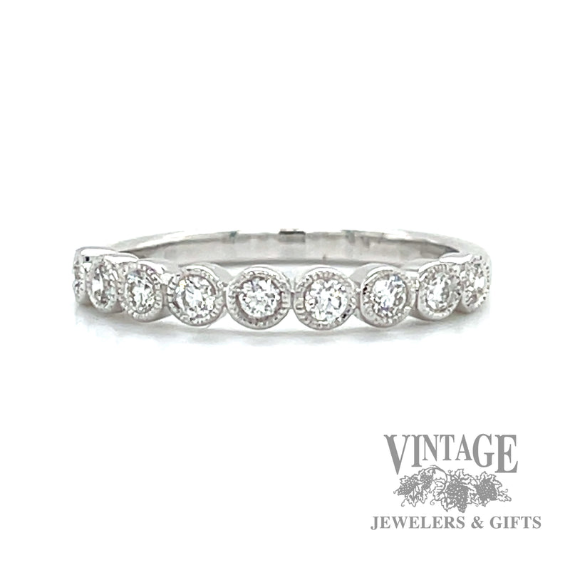 Milgrain Bezel Set 14k white gold Natural Diamond Ring