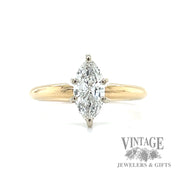 Solitaire Marquise shaped Natural Diamond 14k gold Ring .8ct
