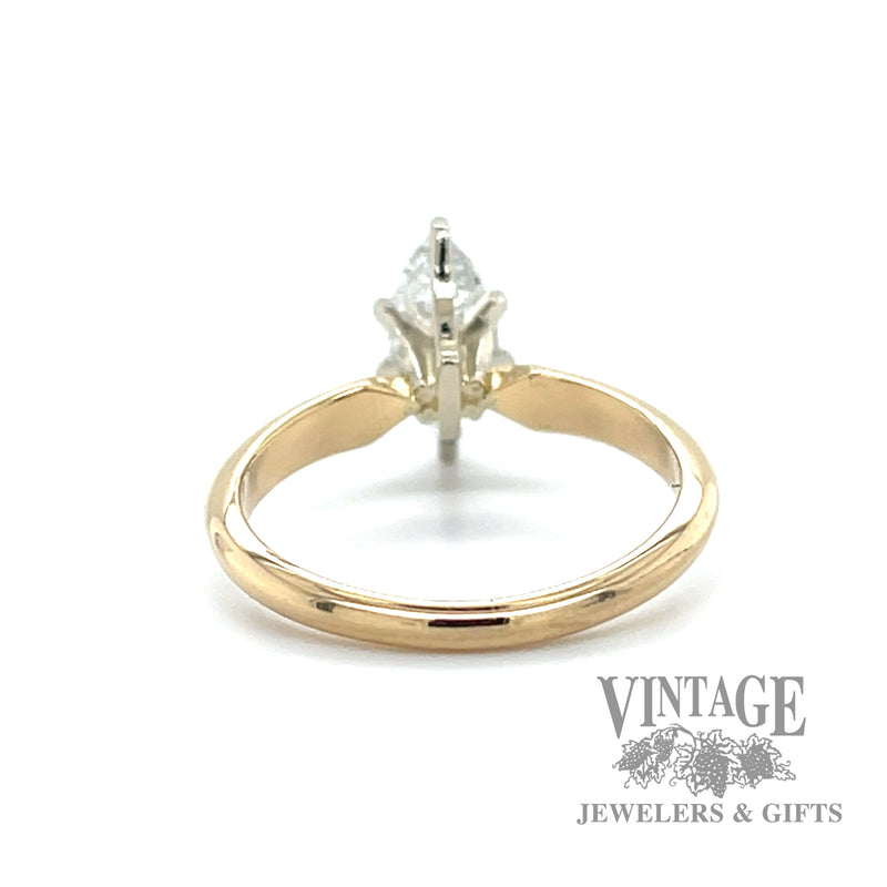Solitaire Marquise shaped Natural Diamond 14k gold Ring .8ct back