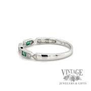 Emerald and natural diamond accented 14k white gold ring .12tw left