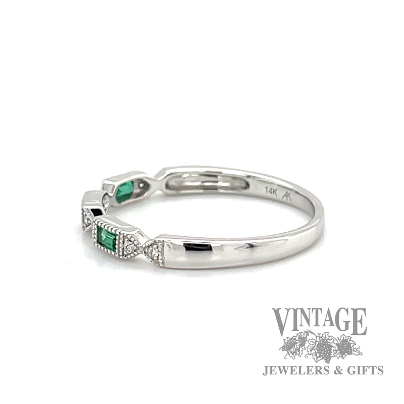 Emerald and natural diamond accented 14k white gold ring .12tw left