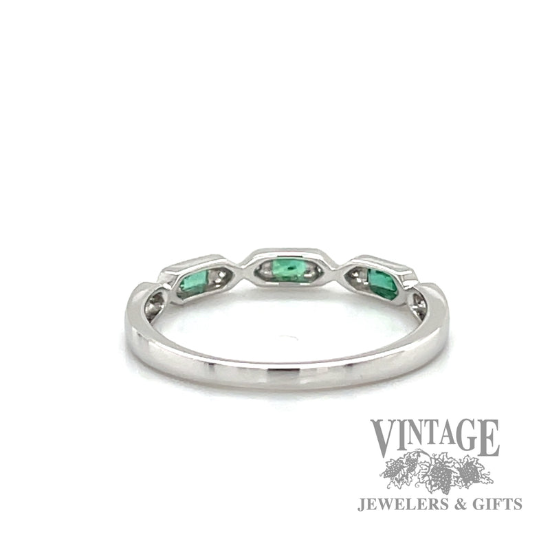 Emerald and natural diamond accented 14k white gold ring .12tw back