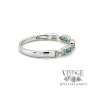 Emerald and natural diamond accented 14k white gold ring .12tw right