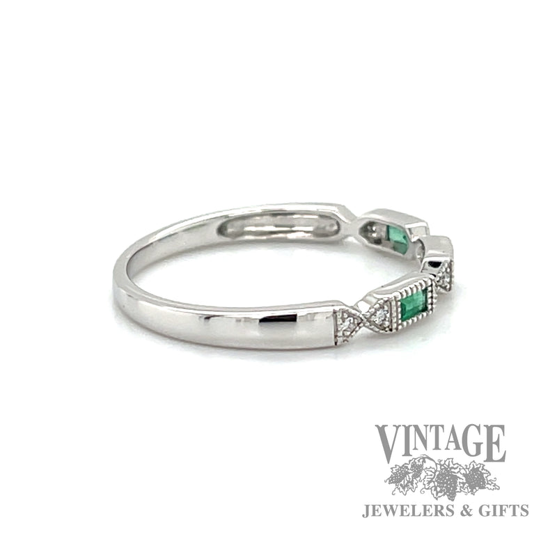 Emerald and natural diamond accented 14k white gold ring .12tw right