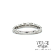 Notched Vintage Inspired 18k White Gold and Diamond Ring Band back