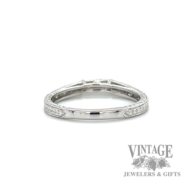 Notched Vintage Inspired 18k White Gold and Diamond Ring Band back
