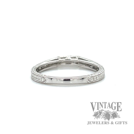 Notched Vintage Inspired 18k White Gold and Diamond Ring Band back