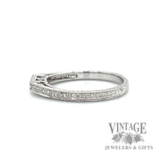 Notched Vintage Inspired 18k White Gold and Diamond Ring Band left