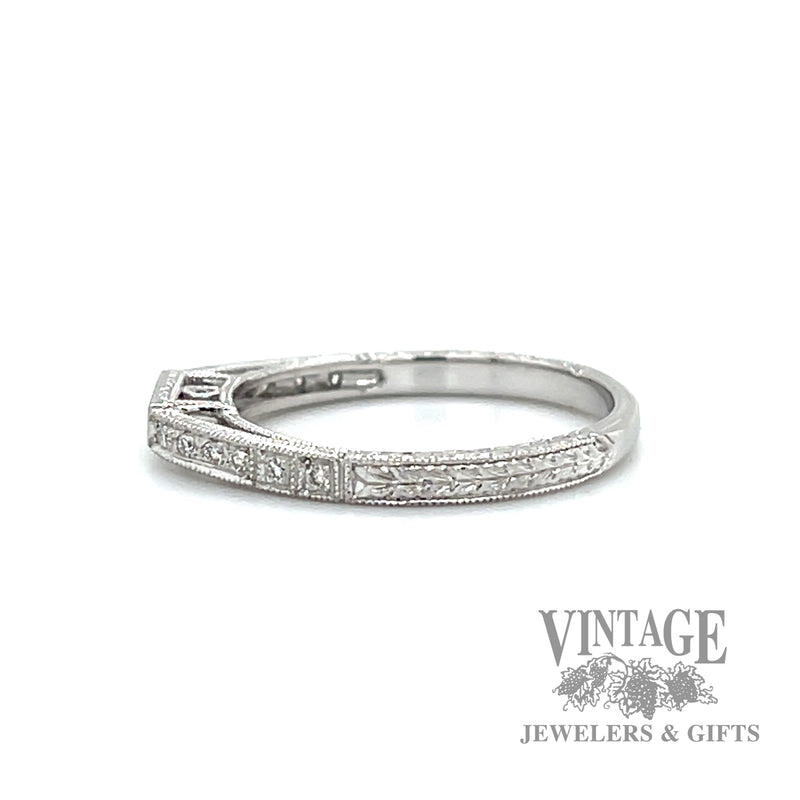 Notched Vintage Inspired 18k White Gold and Diamond Ring Band left