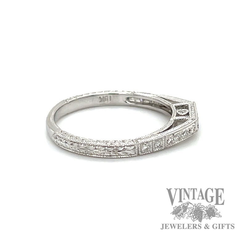 Notched Vintage Inspired 18k White Gold and Diamond Ring Band right