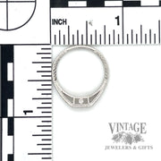 Notched Vintage Inspired 18k White Gold and Diamond Ring Band scale