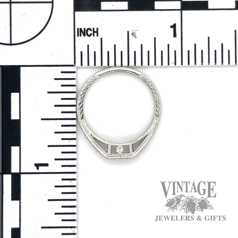 Notched Vintage Inspired 18k White Gold and Diamond Ring Band scale