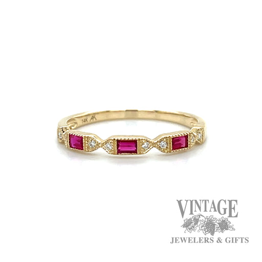 Ruby and natural diamond accented 14kt gold ring .14tw