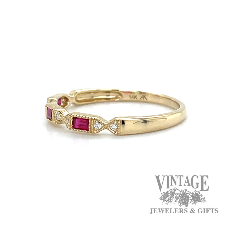 Ruby and natural diamond accented 14kt gold ring .14tw left