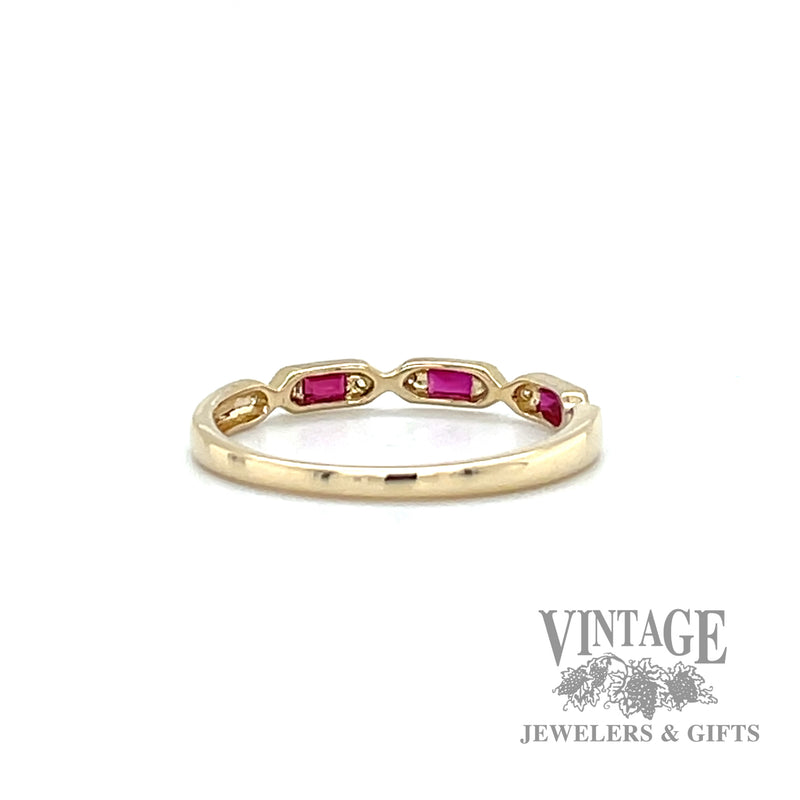 Ruby and natural diamond accented 14kt gold ring .14tw back