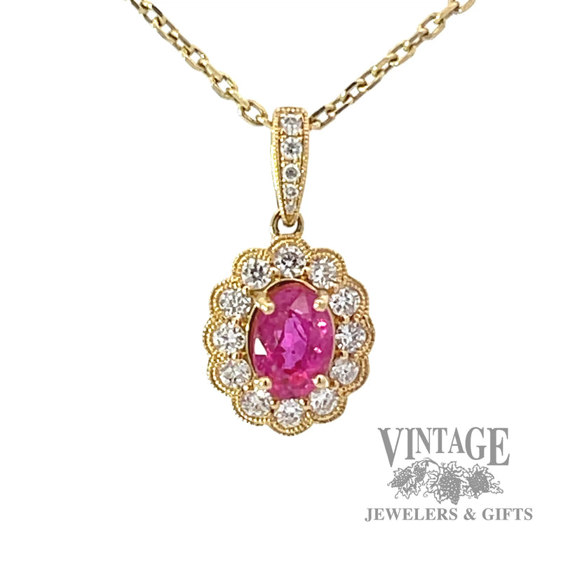 1.01ct Pink sapphire and diamond 18ky pendant