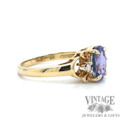 Oval Tanzanite and diamond 14k gold 3 stone ring right