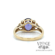 Oval Tanzanite and diamond 14k gold 3 stone ring back