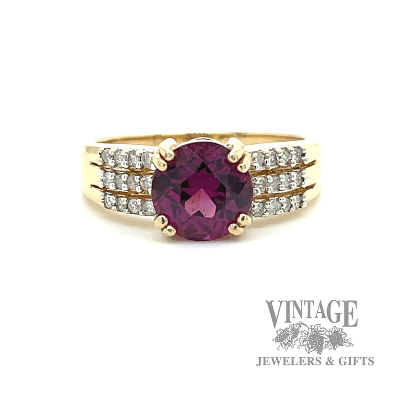 Grape garnet and diamond 14k gold ring macro