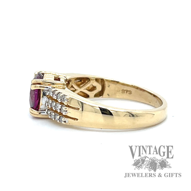 Grape garnet and diamond 14k gold ring left