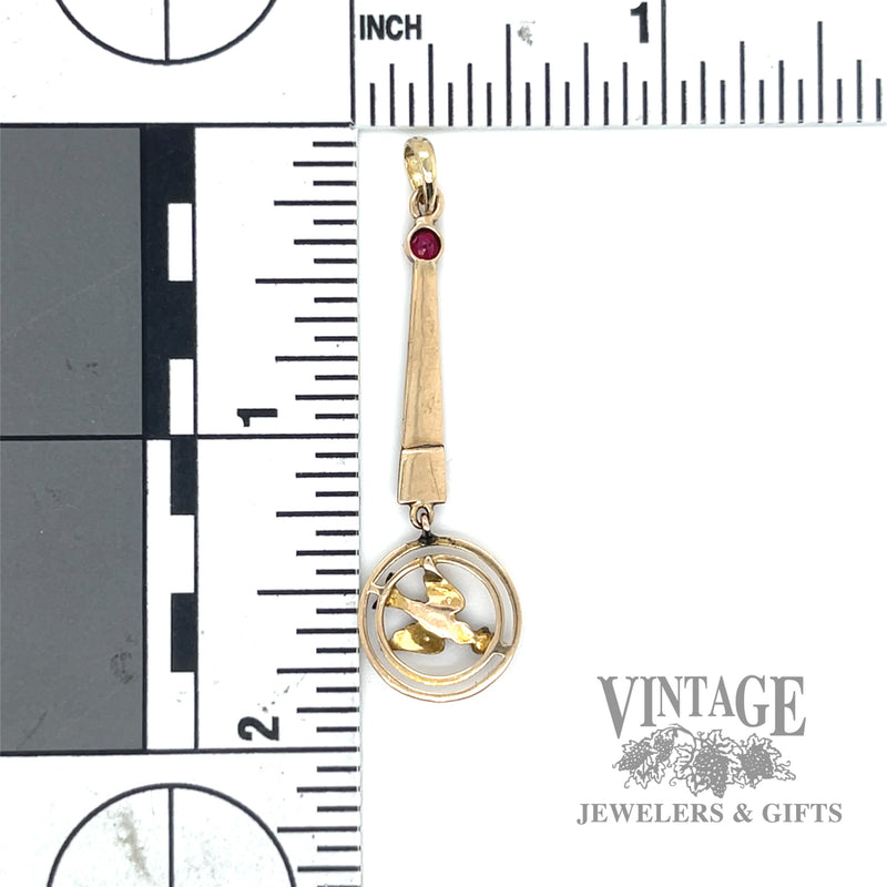 Antique 10k gold, ruby pearl and dove lavalier pendant scale