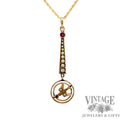 Antique 10k gold, ruby pearl and dove lavalier pendant. 