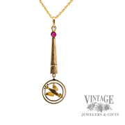 Antique 10k gold, ruby pearl and dove lavalier pendant back